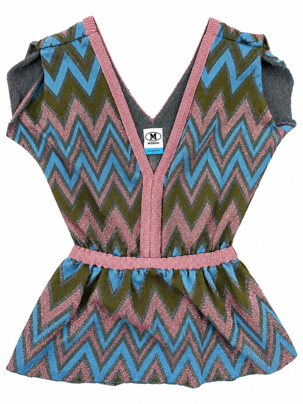 Missoni Zigzag Knit Peplum Top - Pink, Blue, Olive